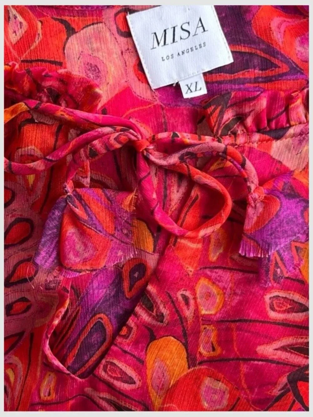 MISA Los Angeles Dominique Mini Dress Red Pink Smocked Ruffle XL
